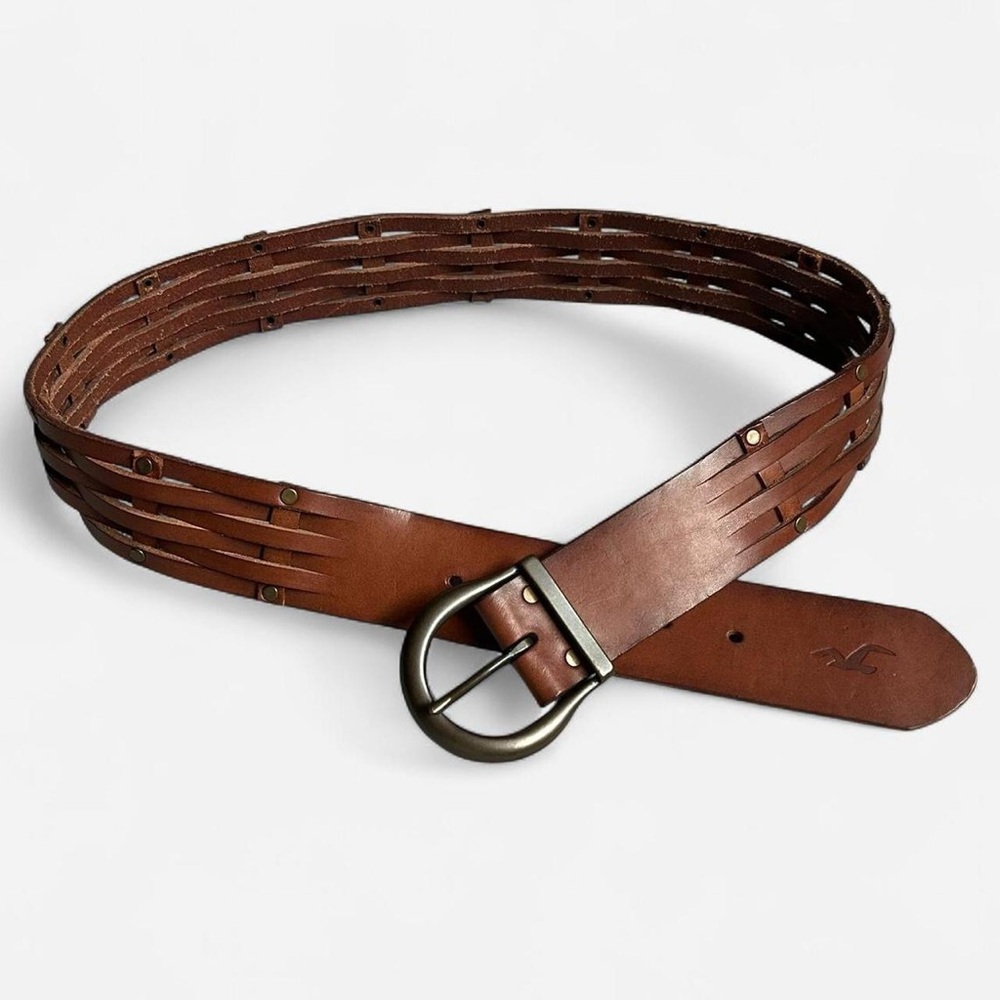 Hollister brown leather woven studded belt